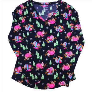 No Boundaries Black Holiday Print Top Size Large (11-13)